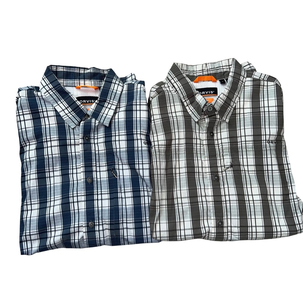 Set of 2 Orvis Long Sleeve Button Down Plaid Cotton/Nylon Blend Shirts Large